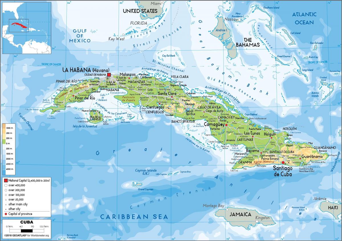 Cuba landvorm kaart
