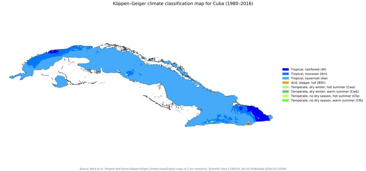 Cuba temperatuur kaart