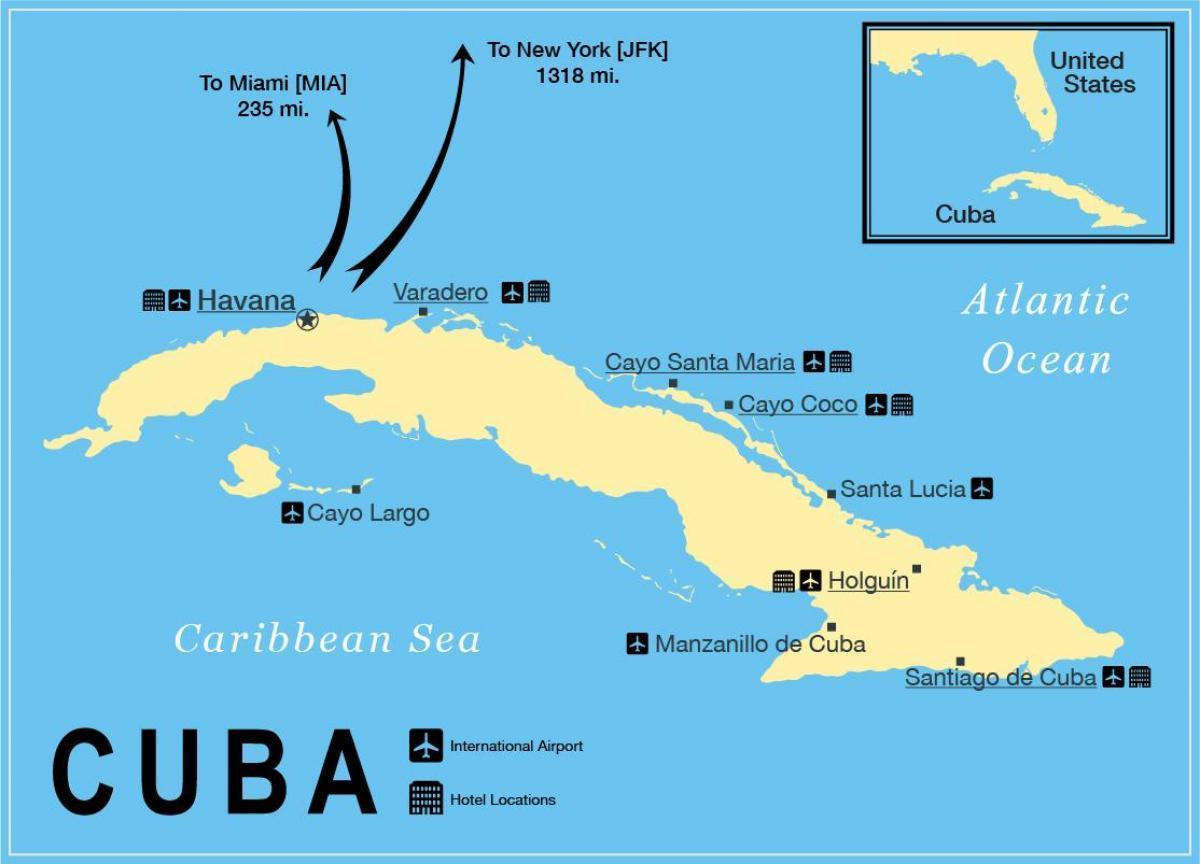 Kaart van luchthavens in Cuba