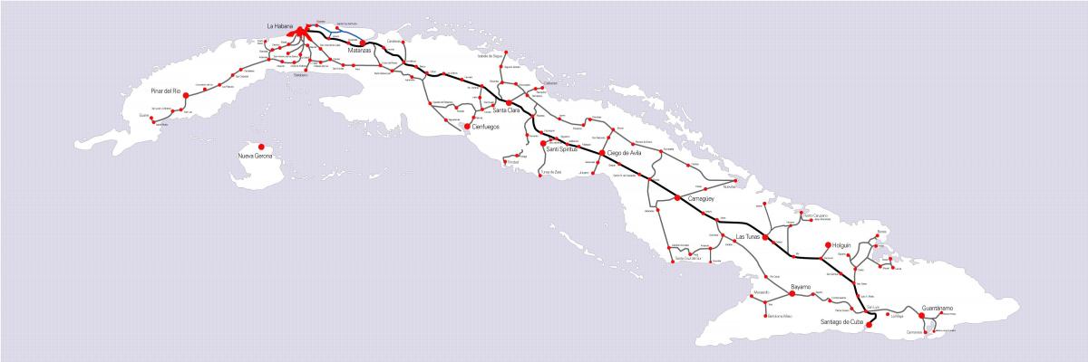 Cuba treinlijnen kaart