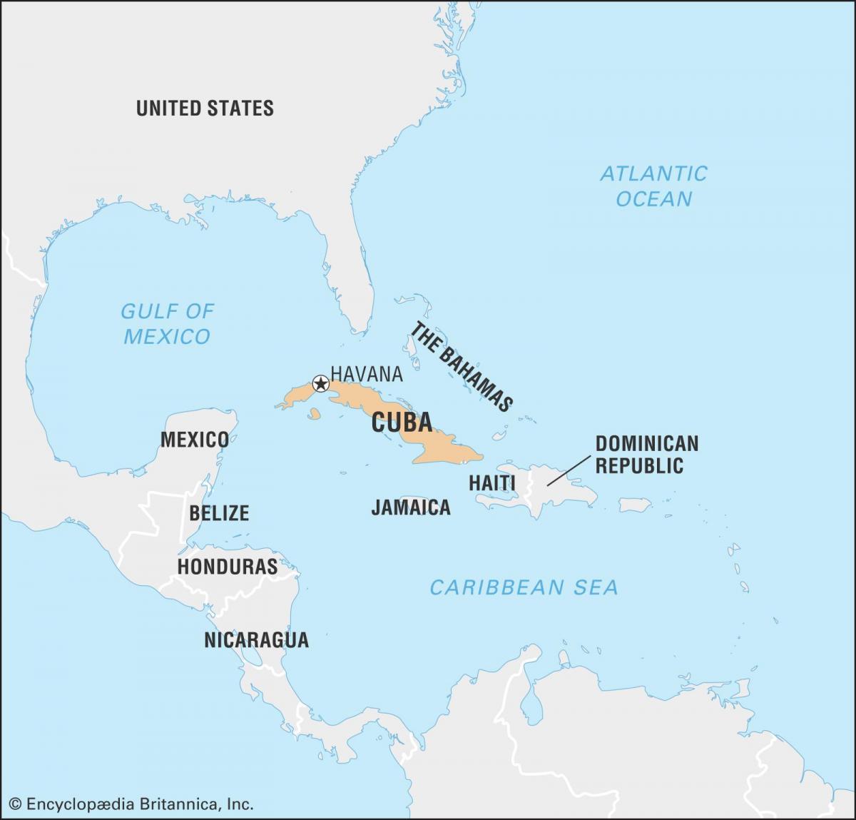 Kaart van Cuba en aangrenzende landen