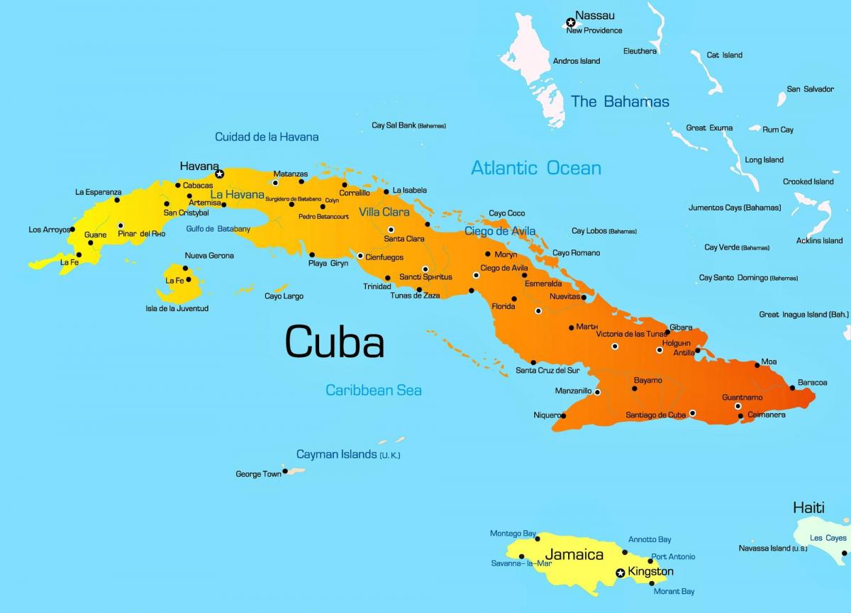 Kaart van Cuba met de belangrijkste steden