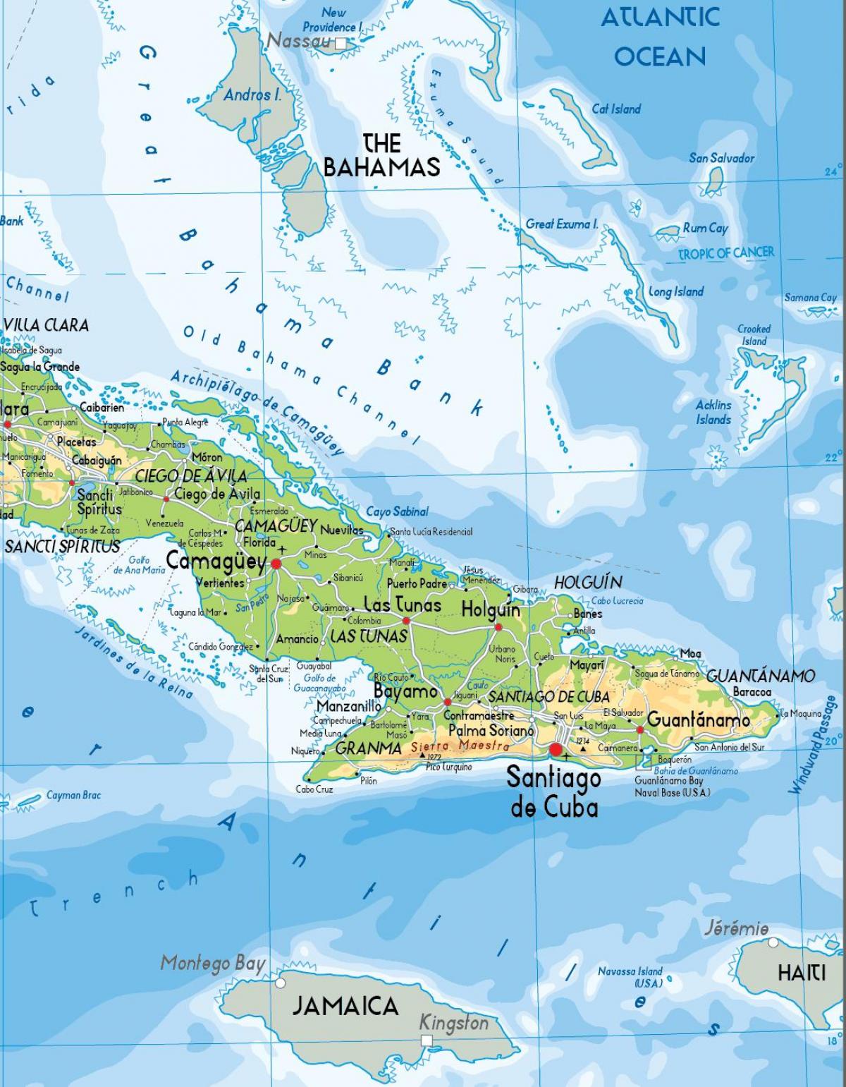 Kaart ten zuiden van Cuba